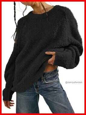 Oversized Long Sleeve Crewneck Fuzzy Knit Warm Sweater Pullover